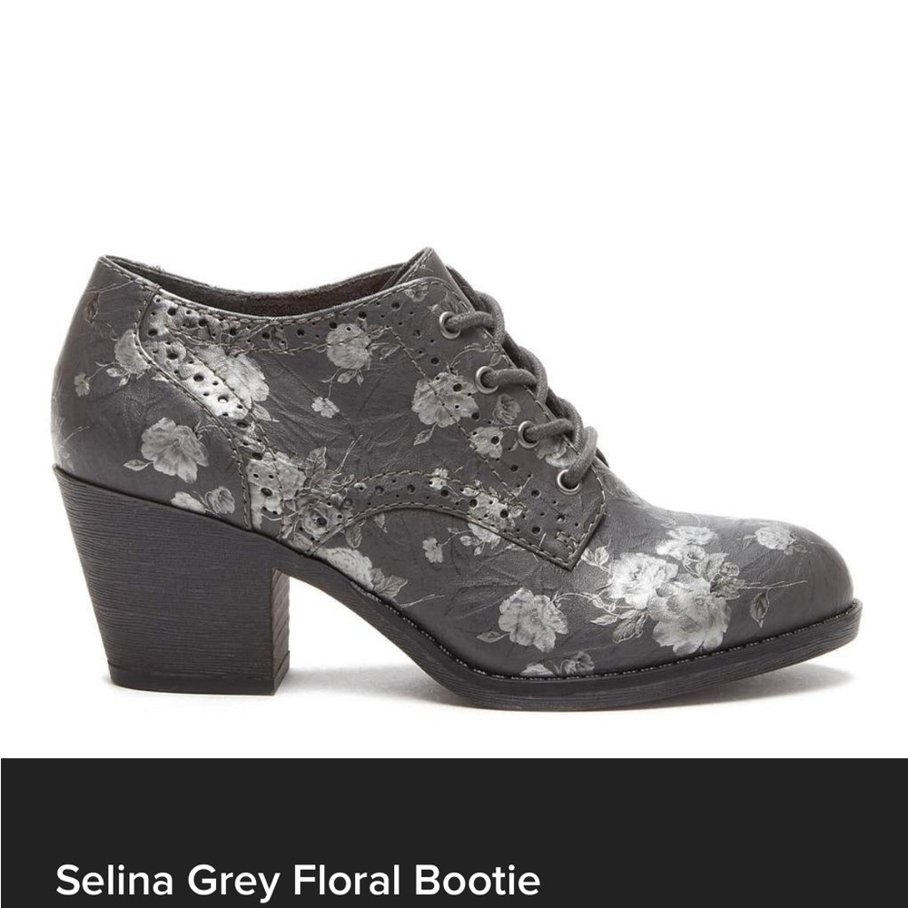 Rocket Dog Charcoal & Silver Metallic Floral Oxford Ankle Booties, Dark Academia